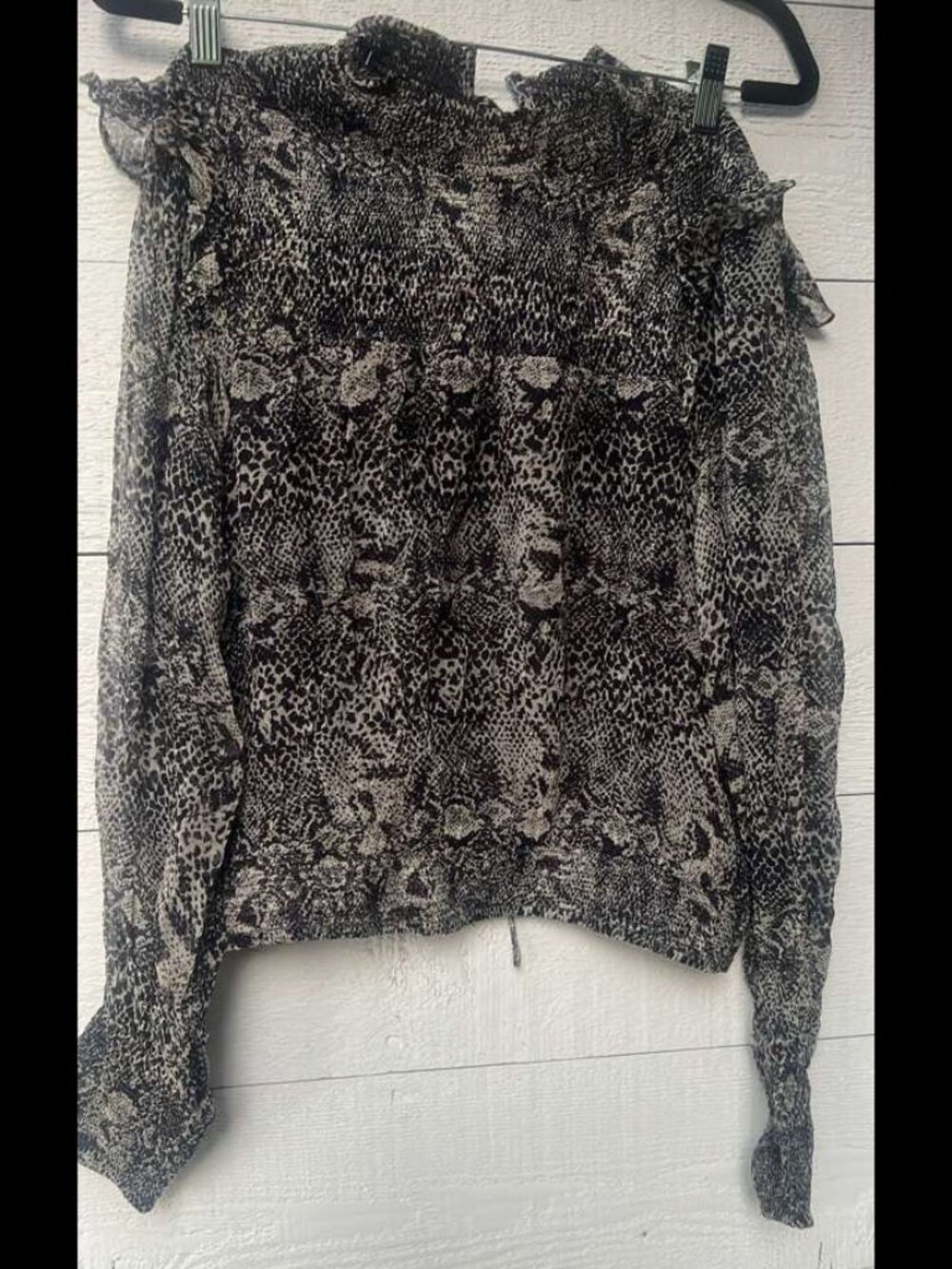 Free People Top Roma Snake Print Smocked Long Sleeve Blouse Size S NWT #215